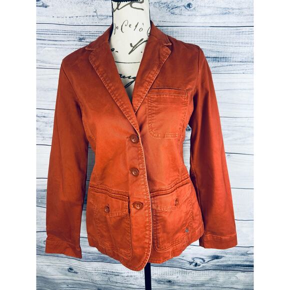 Eddie Bauer Jacket Womens 2p Long Sleeve Lapel Pockets Lightweight Orange - Picture 1 of 14